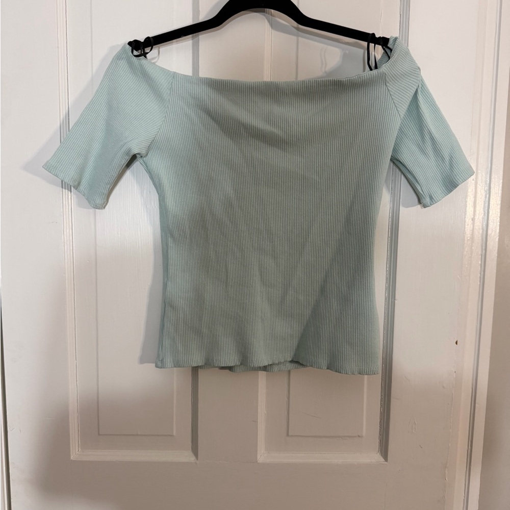 H&M Light Mint Ribbed Off-Shoulder Crop Top - Picture 3 of 3